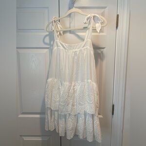 White tiered ruffle mini dress